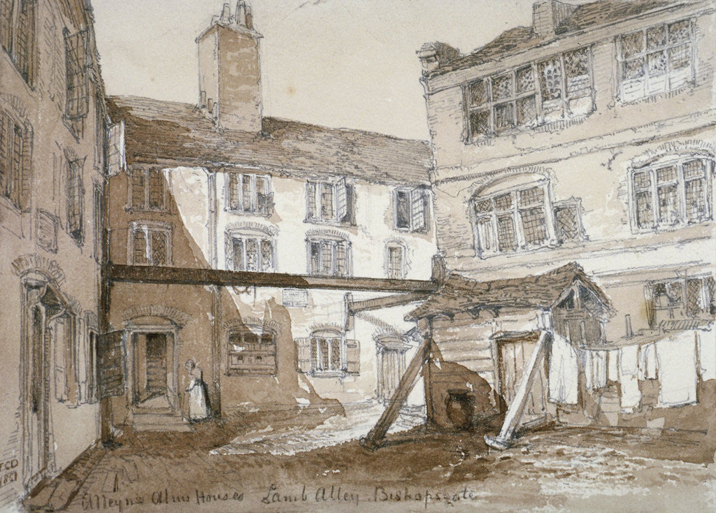 Detail of Alleyn's Almshouses, Gingerbread Court, Lamb Alley, City of London by Thomas Colman Dibdin