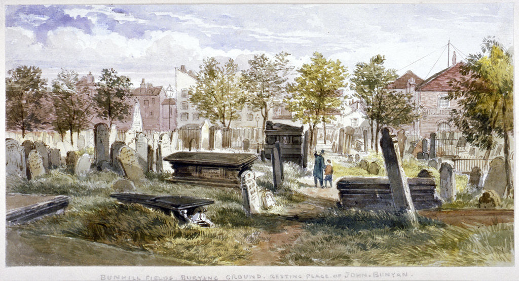 Detail of View of tombs and memorial stones in Bunhill Fields, Finsbury, Islington, London by Anonymous