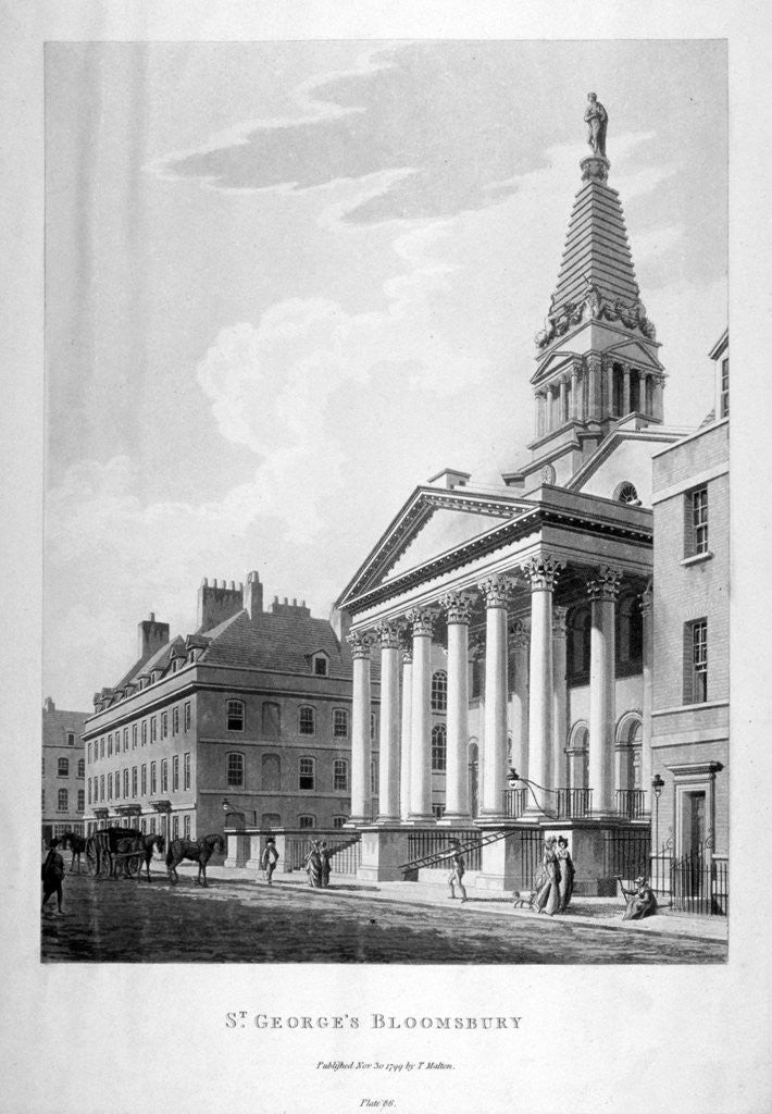 Detail of View of the Church of St George, Bloomsbury, London by Thomas Malton II