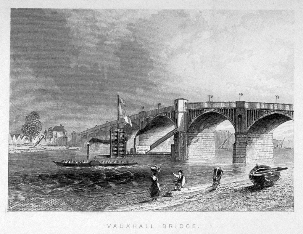 Detail of View of Vauxhall Bridge with a steamboat on the Thames, London by Anonymous