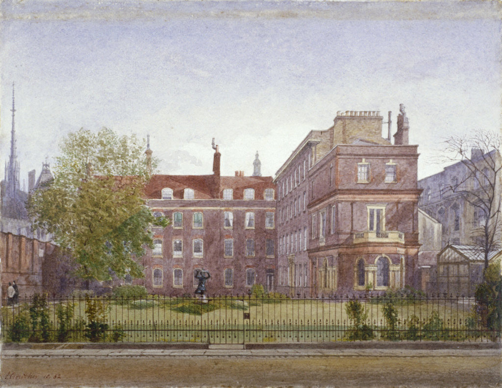 Detail of View of Clement's Inn from the north west looking across the gardens, London by John Crowther