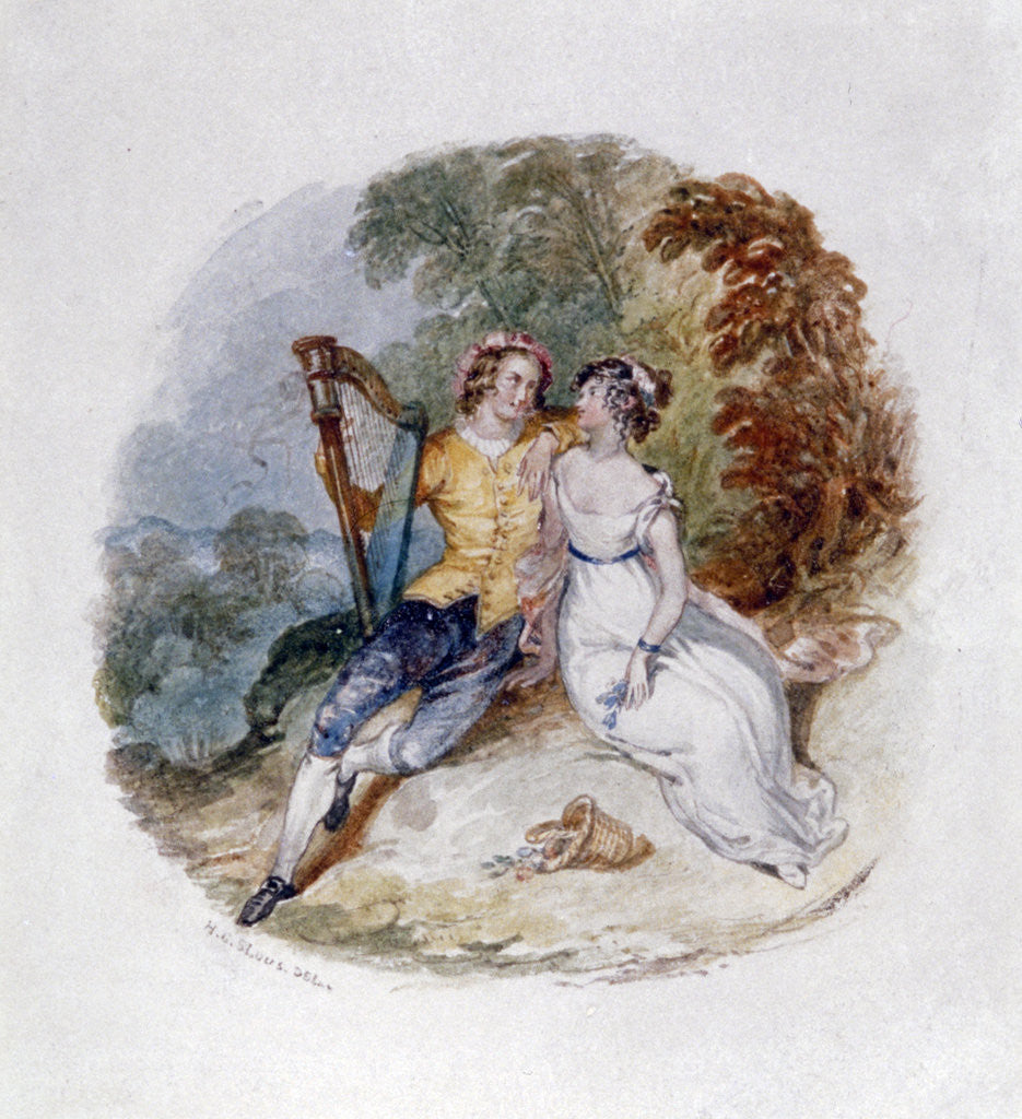 Detail of Two Lovers on a Bank with a Harp by Henry Courtney Selous