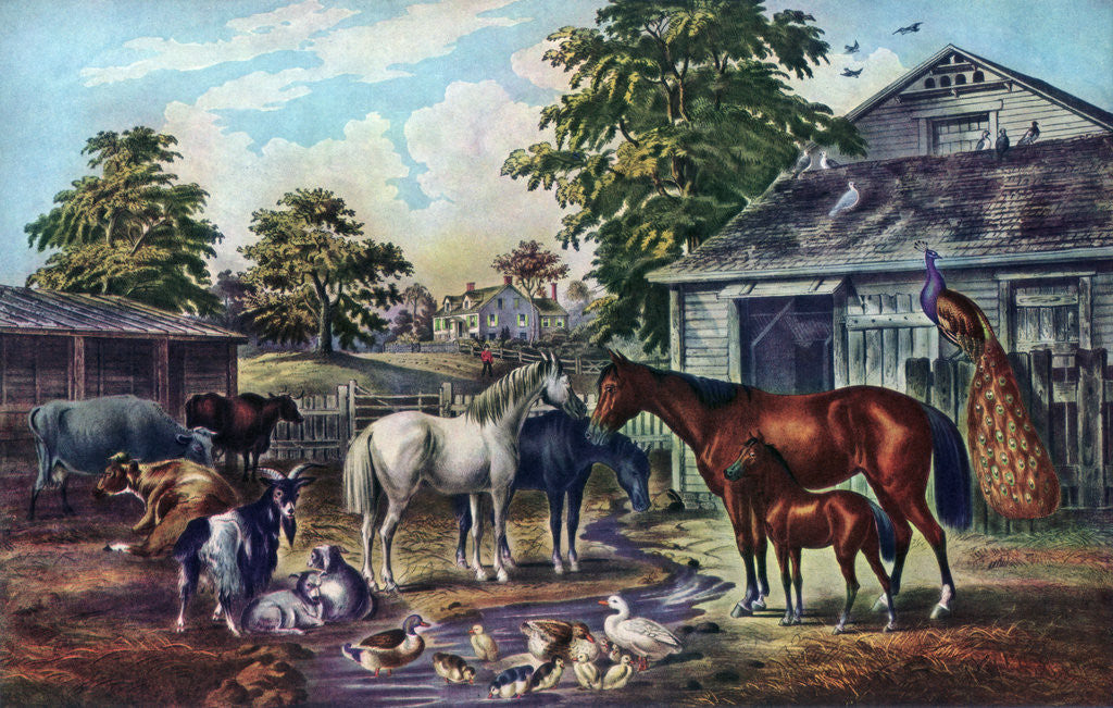 Detail of American Farm Yard in the Morning by Currier and Ives