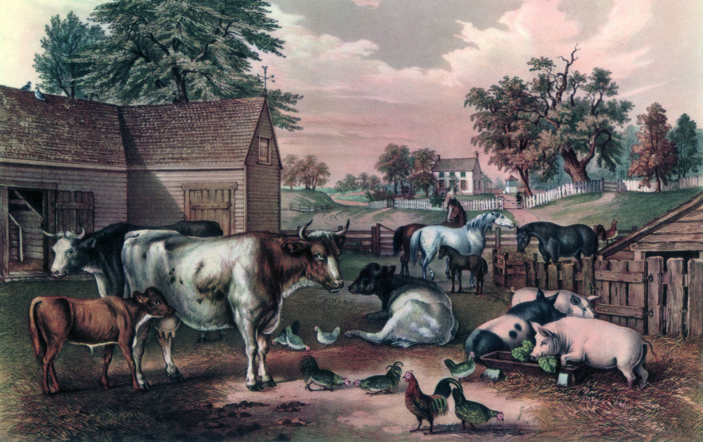 Detail of American Farm Yard in the Evening by Currier and Ives