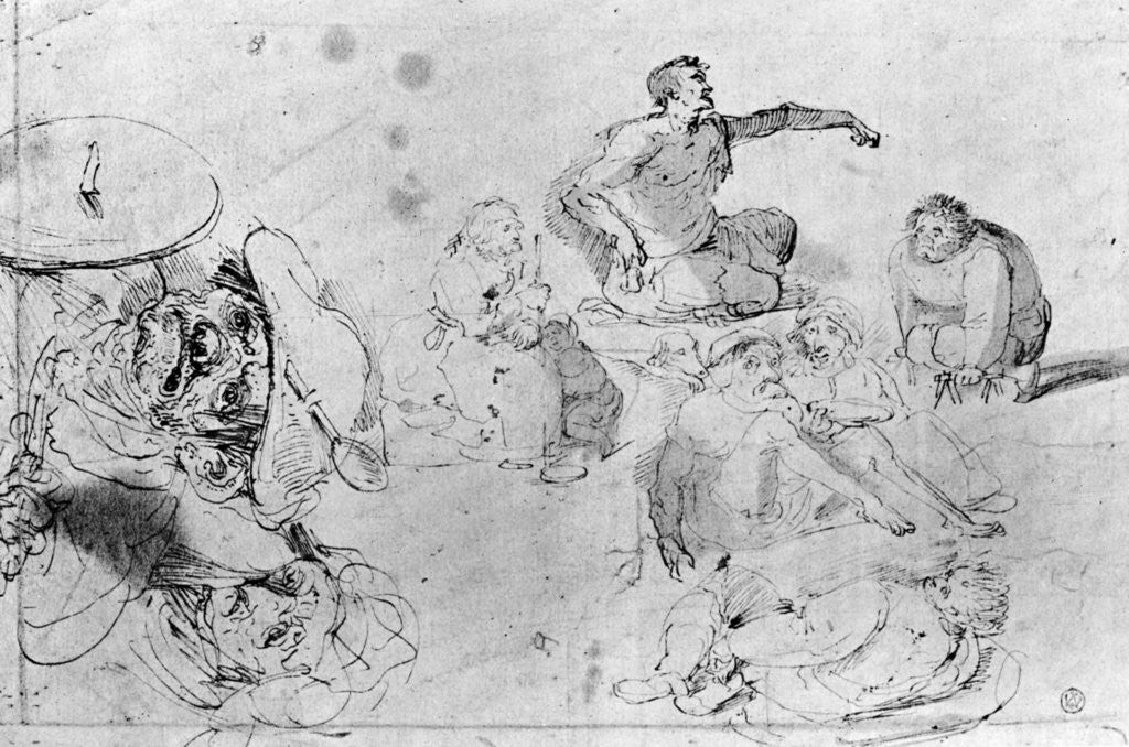 Detail of A page of sketches, attributed to Jerome Bosch by Hieronymus Bosch