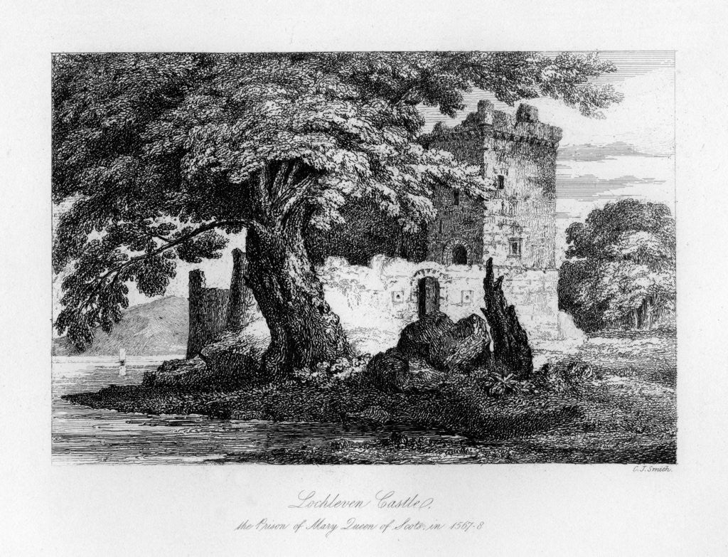 Detail of Lochleven Castle, Scotland, the prison of Mary, Queen of Scots by C J Smith