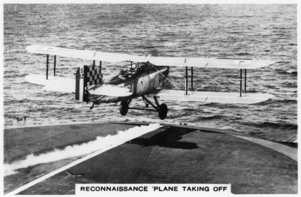 Detail of Fairey III F reconnaissance plane taking of from the aircraft carrier HMS Courageous by Anonymous