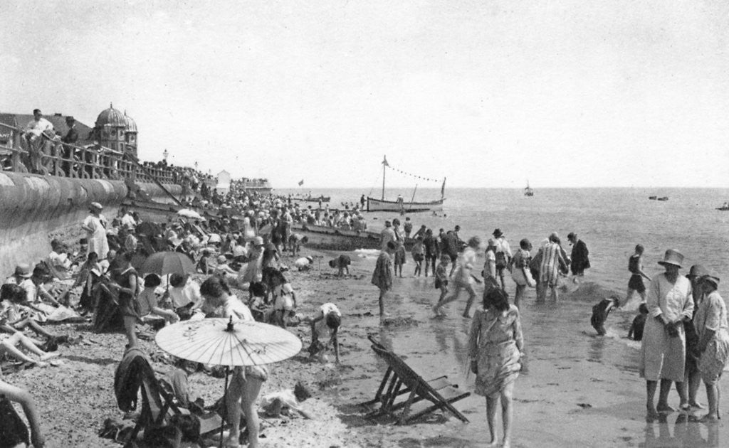 Detail of Holidaymakers on Bognor Regis seafront, West Sussex, c1900s-1920s by Anonymous