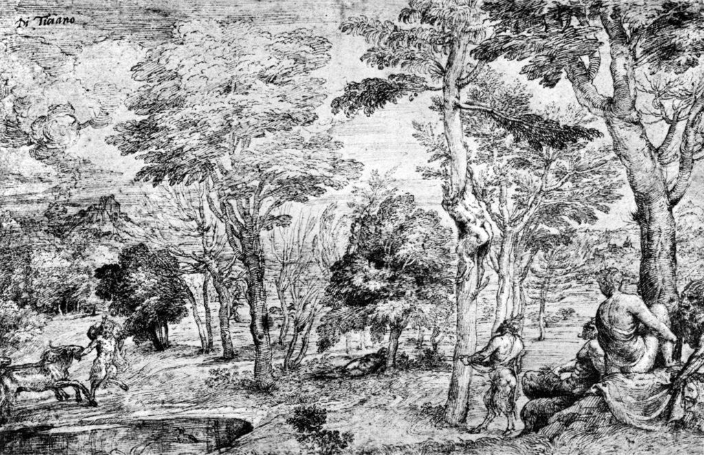 Detail of Landscape with Satyrs by Titian