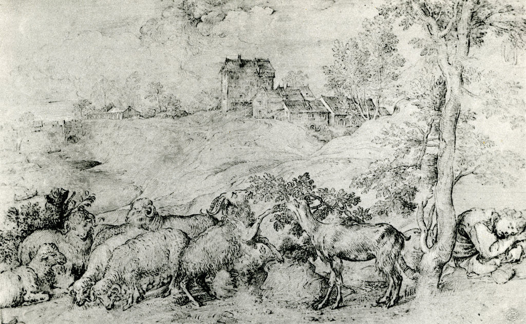 Detail of Landscape with Flock of Sheep by Titian