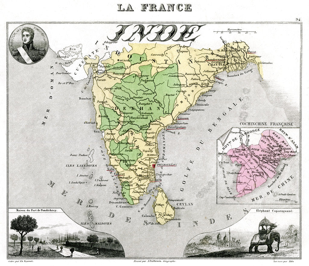 Detail of Map of French-occupied India by Edmond Dyonnet