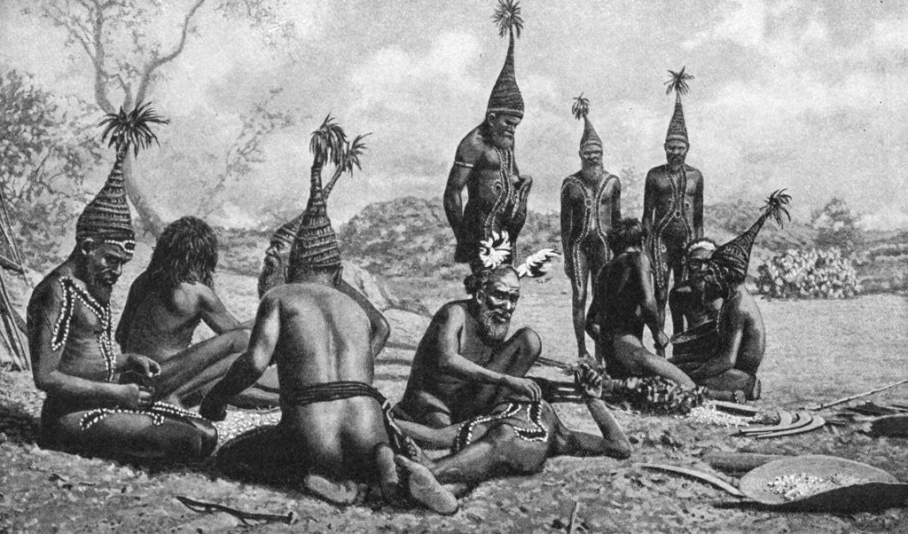 Detail of Arunta tribesmen of central Australia preparing a new corroboree by Baldwin Spencer