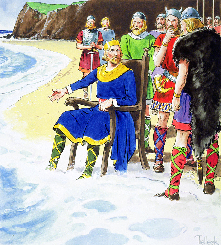 Detail of King Canute failing to hold back the waves by Trelleek