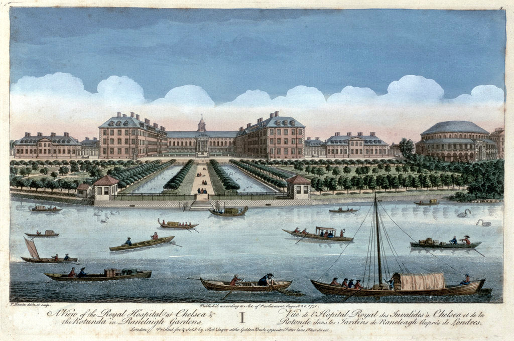 Detail of A View of the Royal Hospital at Chelsea and the Rotunda in Ranelagh Gardens by Thomas Bowles