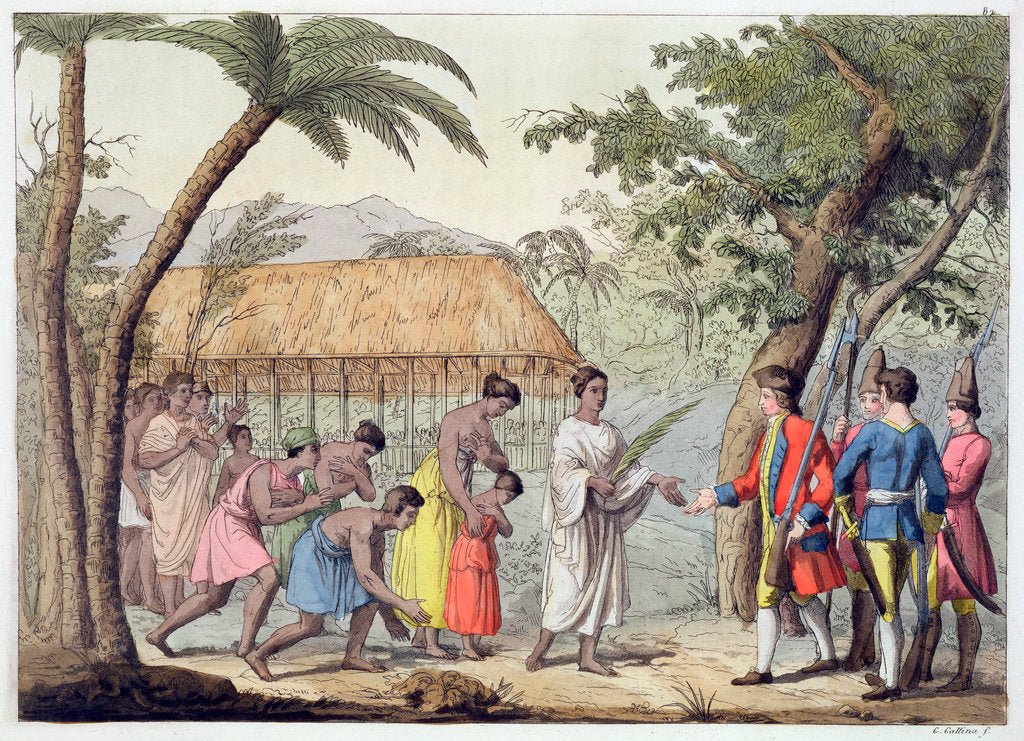 Detail of Captain Samuel Wallis being received by Queen Oberea on the Island of Tahiti by Gallo Gallina