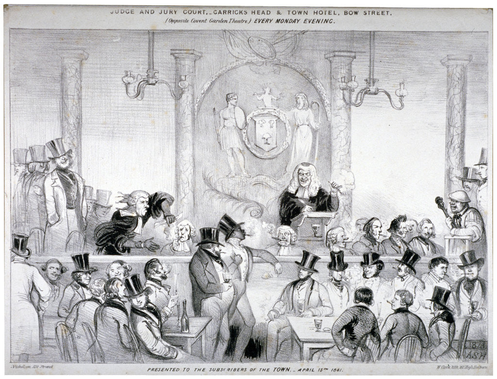 Detail of Interior view of the  'Judge and Jury Court' in the Garrick's Head Tavern, Bow Street, London by W Clerk