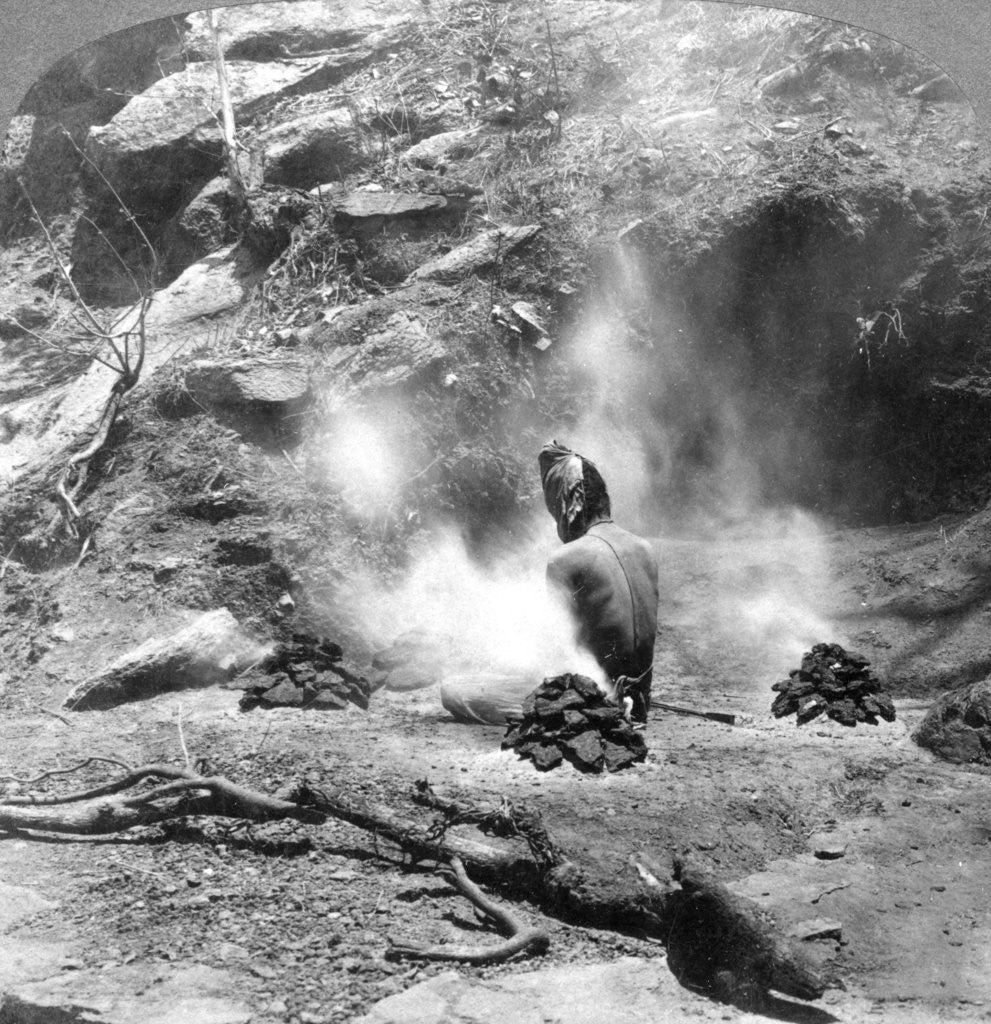 Detail of A hermit doing penence at Gem Lake, Mount Abu, India by Underwood & Underwood