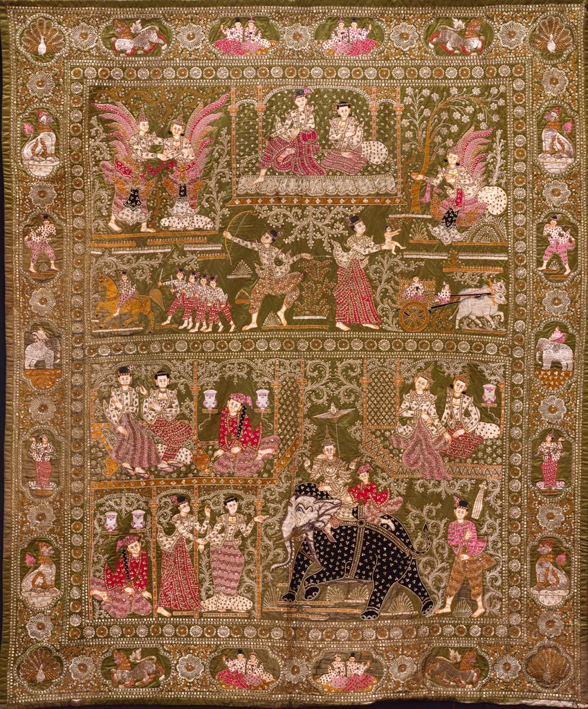 Detail of Hanging showing scenes from Jafkata stories. Burma, late 19th century by Unknown