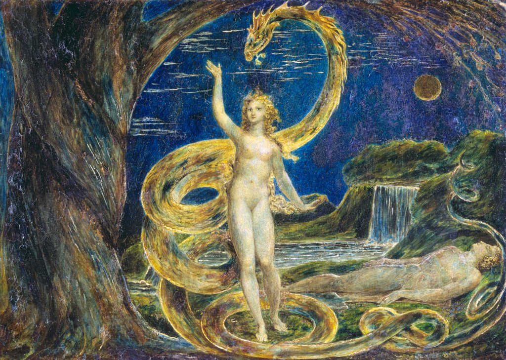 Detail of Eve tempted by the serpent by William Blake