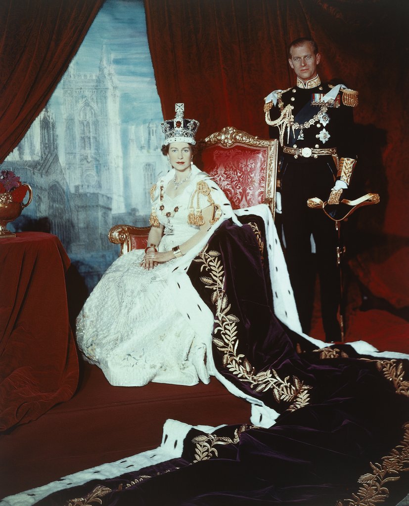 Detail of Queen Elizabeth II in Coronation robes with the Duke of Edinburgh by Cecil Beaton