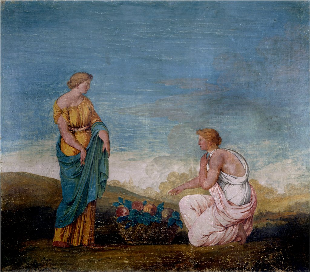 Detail of Two classical, female  figures in a landscape by Agostino Brunais. England, mid-18th century by Agostino Brunias