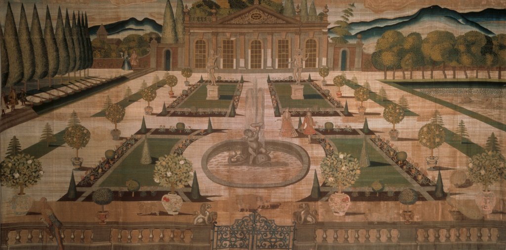 Detail of Stoke Edith Hanging of a landscaped garden and country house. Herefordshire, England, c. 1710-20 by Unknown