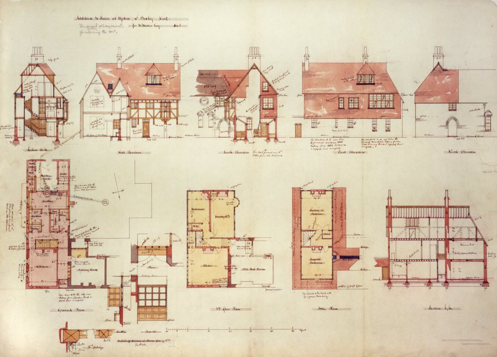 Detail of The Red House Architectural Drawings by Philip Webb