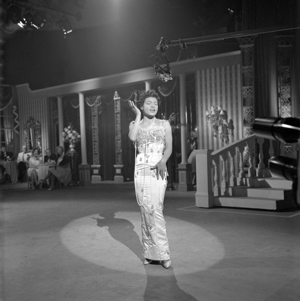 Detail of Eartha Kitt on a TV show at Wood Green Empire by Harry Hammond