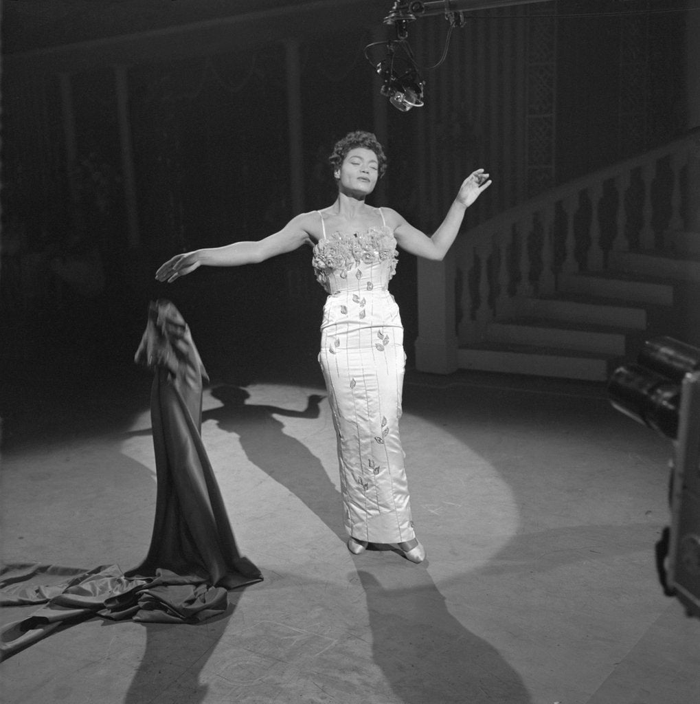 Detail of Eartha Kitt on a TV show at Wood Green Empire by Harry Hammond