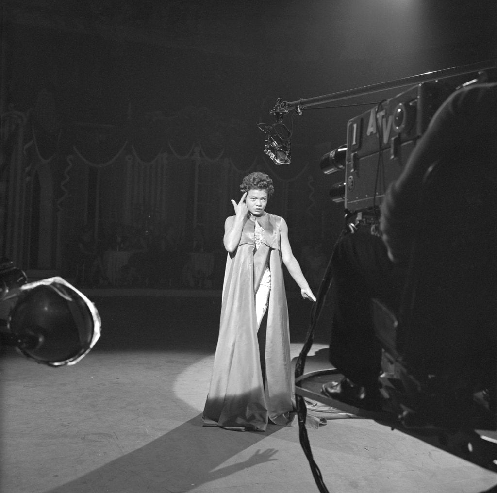 Detail of Eartha Kitt on a TV show at Wood Green Empire by Harry Hammond