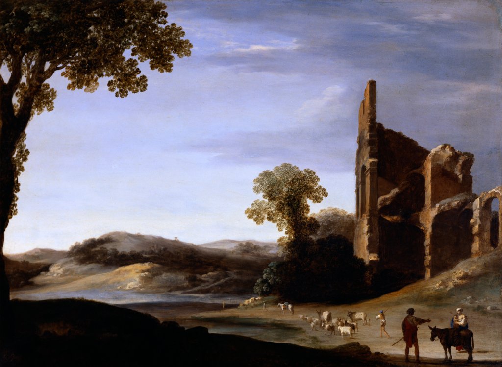 Detail of Landscape with Classical Ruins and Figures by Bartholomeus Breenbergh