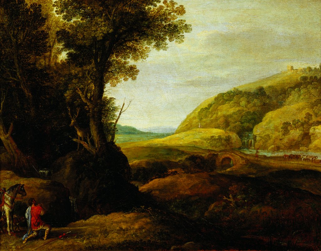 Detail of Landscape with St Hubert and the Stag by Paul Bril