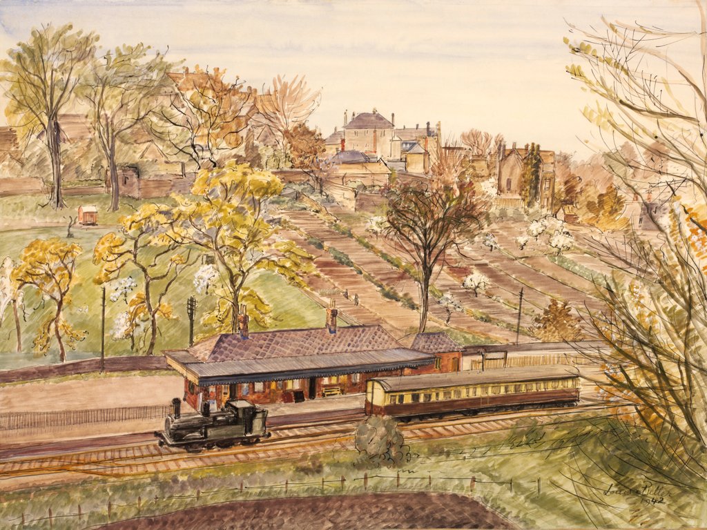 Detail of The railway station at Tetbury by Louisa Puller