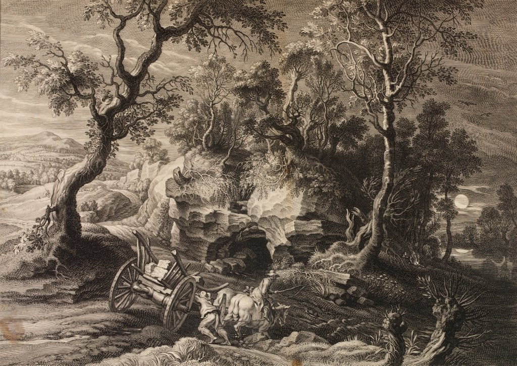 Detail of Landscape with a cart in the foreground by Schelte Bolswert