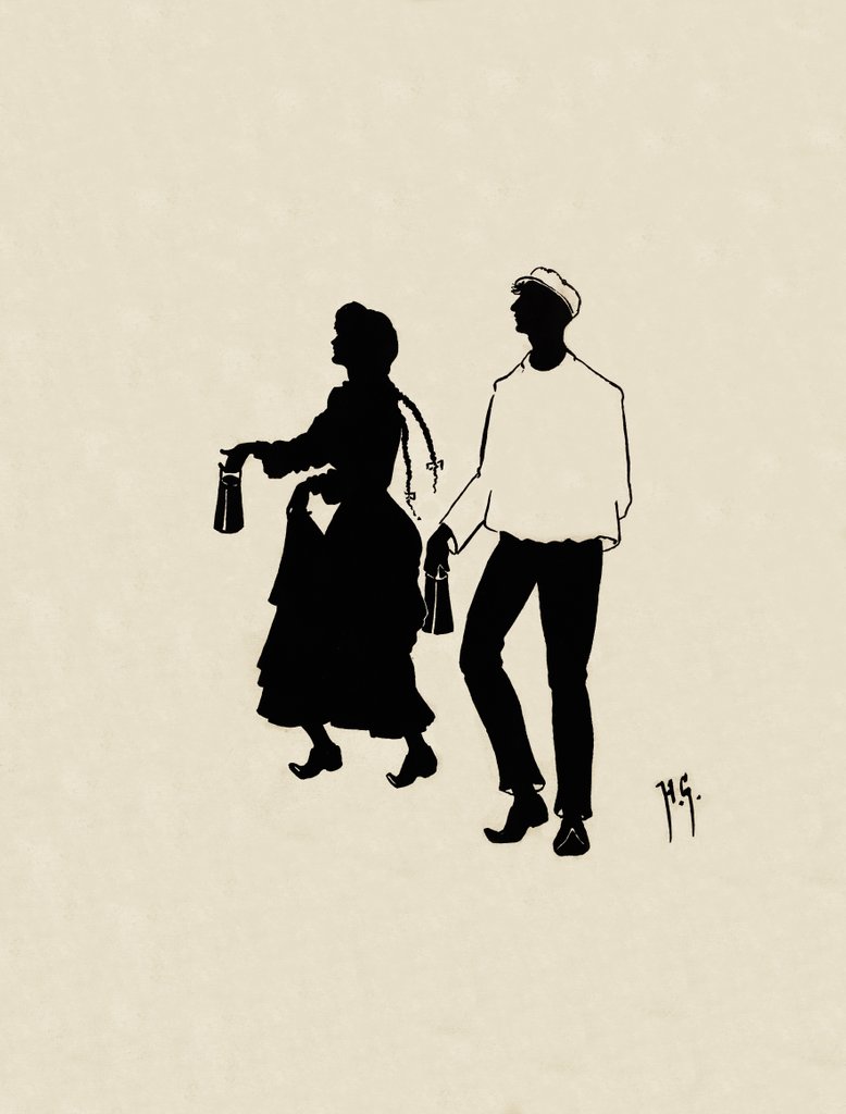 Detail of Silhouettes of couple carrying lanterns by Anonymous