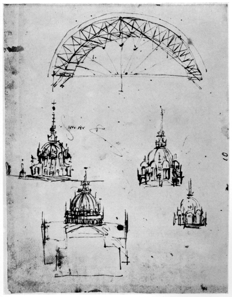 Detail of Studies for the central cupola of Milan cathedral by Leonardo Da Vinci