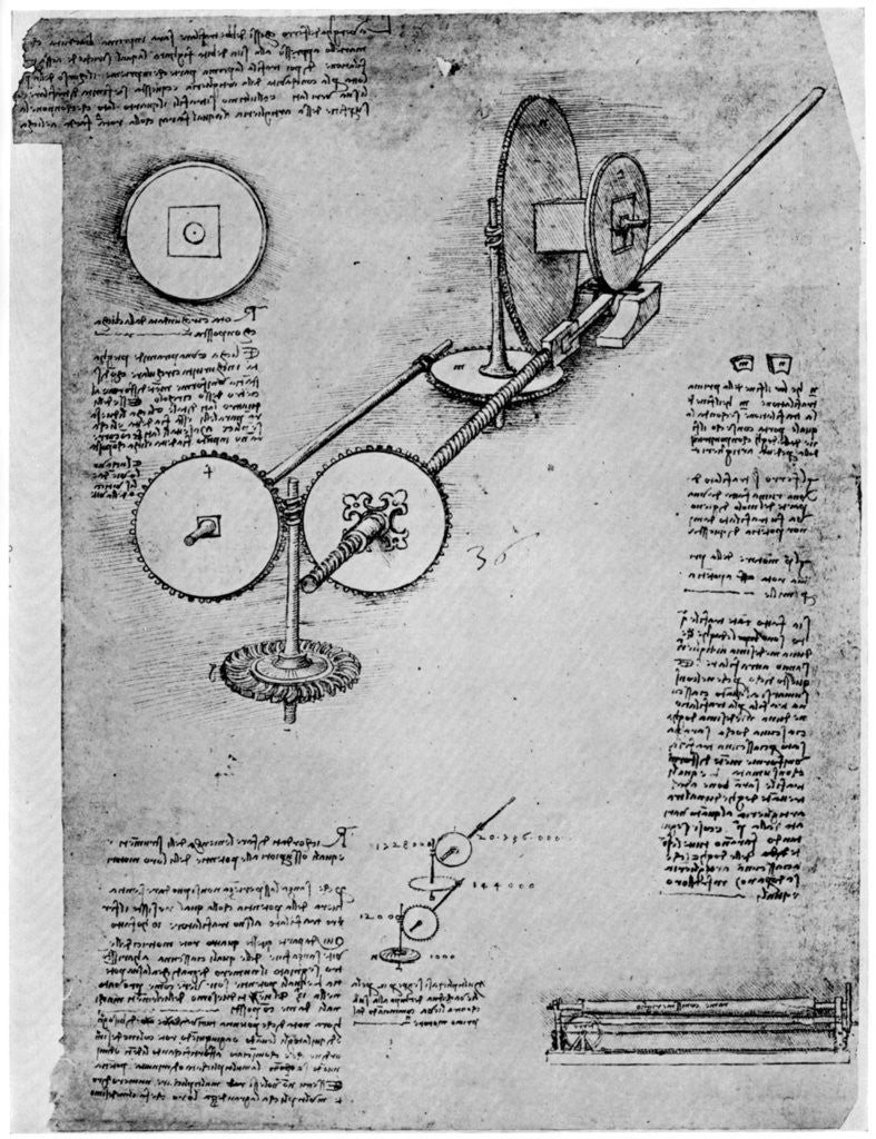 Detail of Sketch of a rolling mill by Leonardo Da Vinci