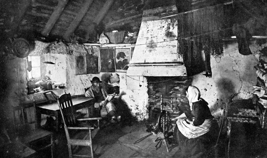 Detail of Interior of a crofter's cottage, Shetland, Scotland by Valentine & Sons