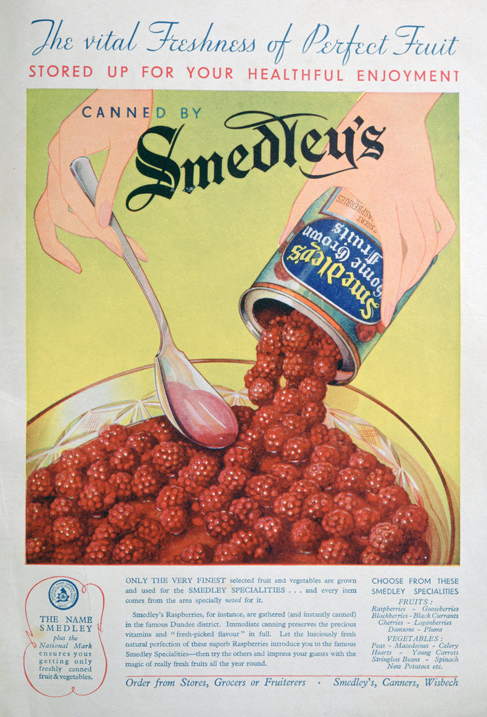 Detail of Advert for Smedley's tinned fruit by Anonymous