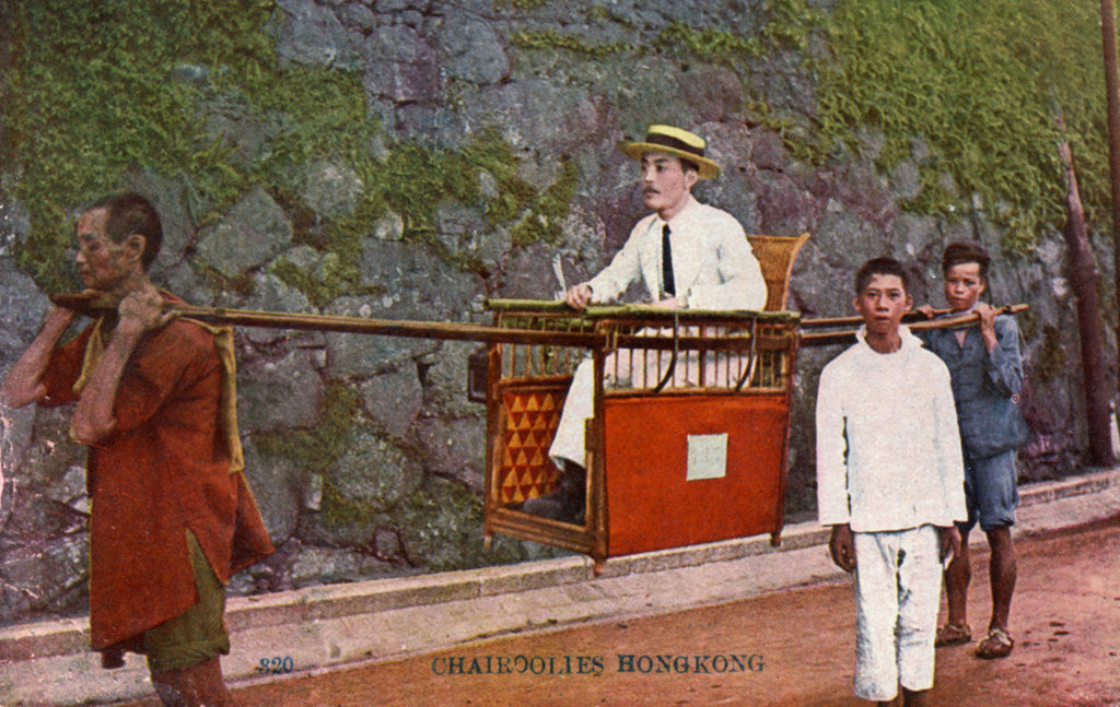 Detail of Man being carried on a Sedan chair, Hong kong by Anonymous