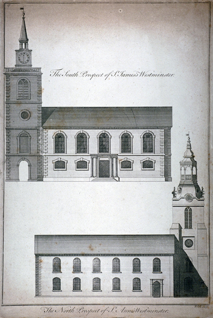 Detail of Two 17th century London churches by Benjamin Cole