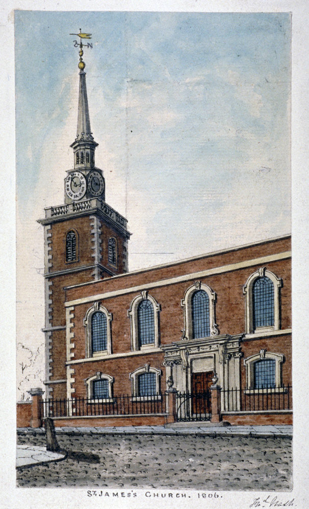 Detail of View of St James's Church, Piccadilly from Jermyn Street, London by Frederick Nash