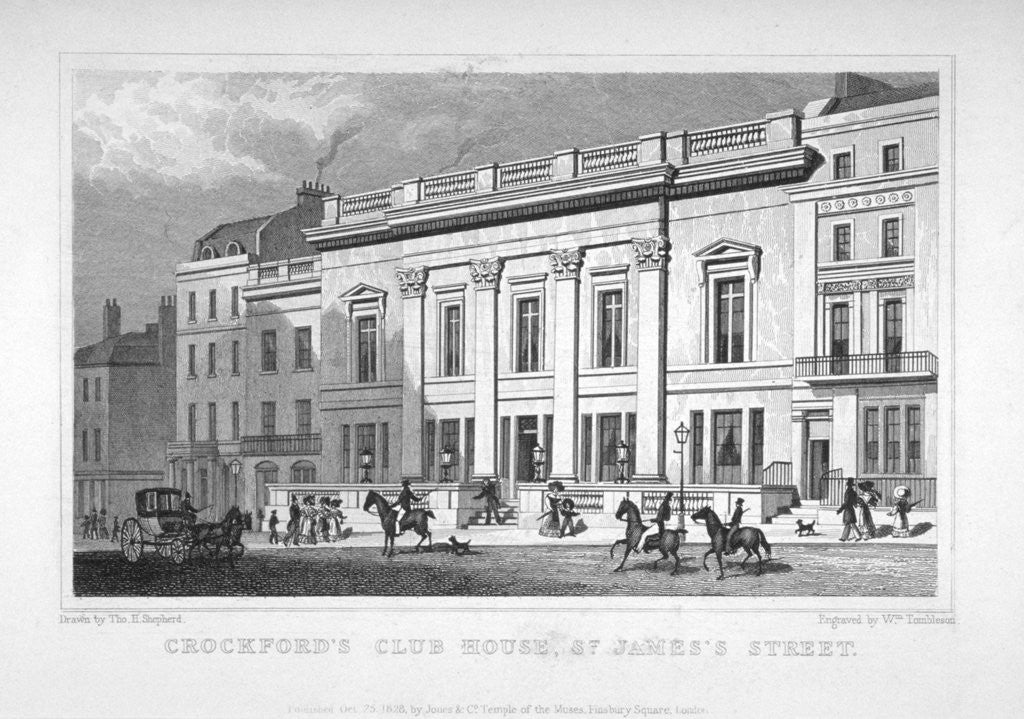 Detail of View of Crockford's Club on St James's Street, Westminster, London by William Tombleson