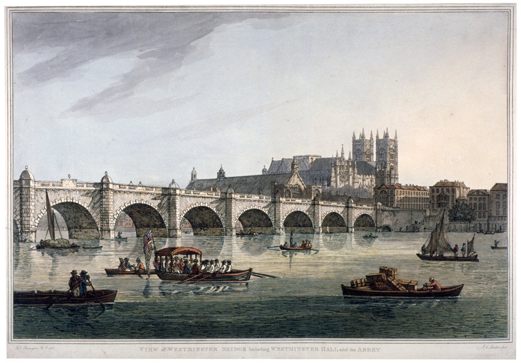 Detail of Westminster Bridge, Westminster Abbey and Westminster Hall, London by Joseph Constantine Stadler