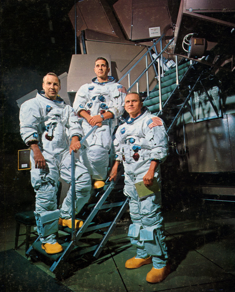 Detail of The crew of Apollo 8 in front of a simulator by NASA