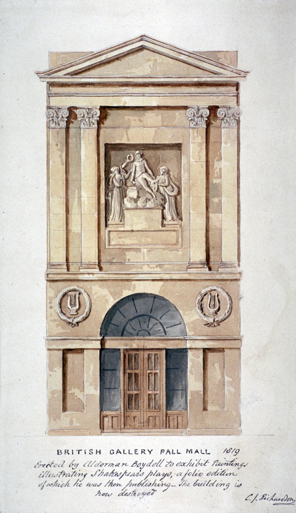 Detail of View of the entrance to the British Institution, Pall Mall, Westminster, London by Charles James Richardson