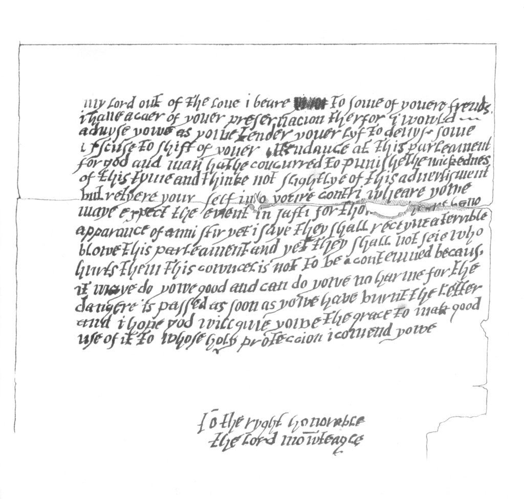 Detail of Letter to Lord Monteagle which led to the discovery of The Gunpowder Plot by Frederick George Netherclift