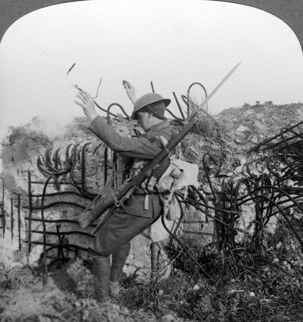 Detail of A soldier triggers a booby trap, World War I by Realistic Travels Publishers