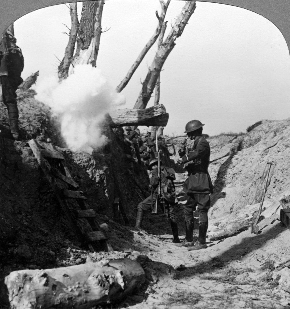 Detail of Soldiers waiting in the trenches to go over the top, World War I by Realistic Travels Publishers