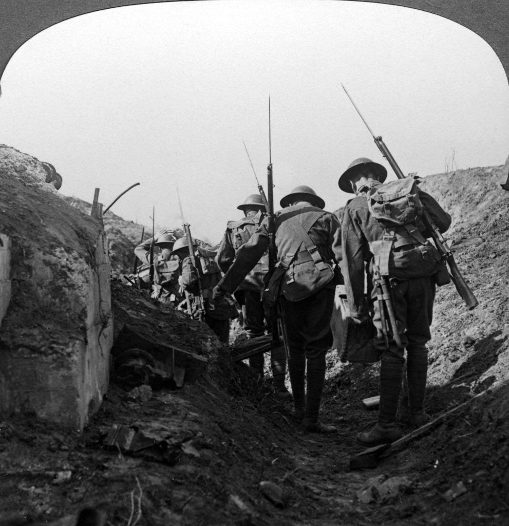 Detail of British troops in a captured trench, Hindenburg Line, France, World War I by Realistic Travels Publishers